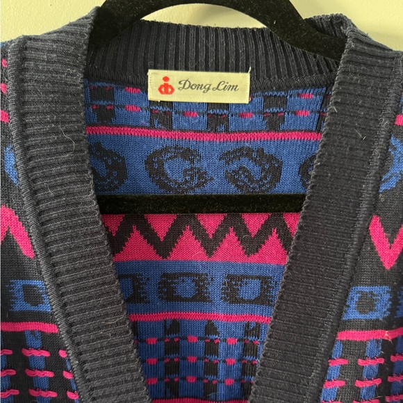 Funky Patterned Thrifted Cardigan with Gold Buttons - Picture 3 of 4